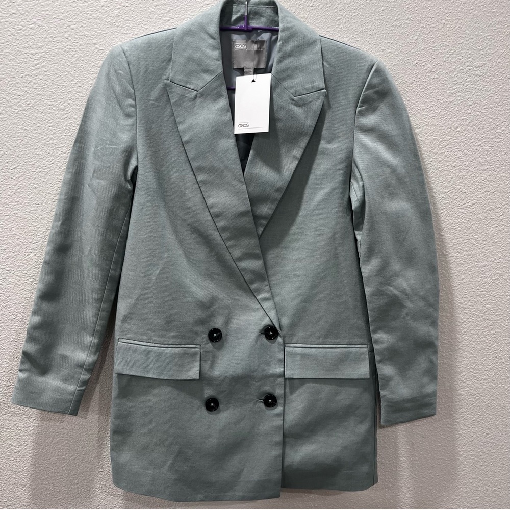 ASOS Casual Linen and Cotton Light Green Blazer Women’s Size US 0 Preppy Summer